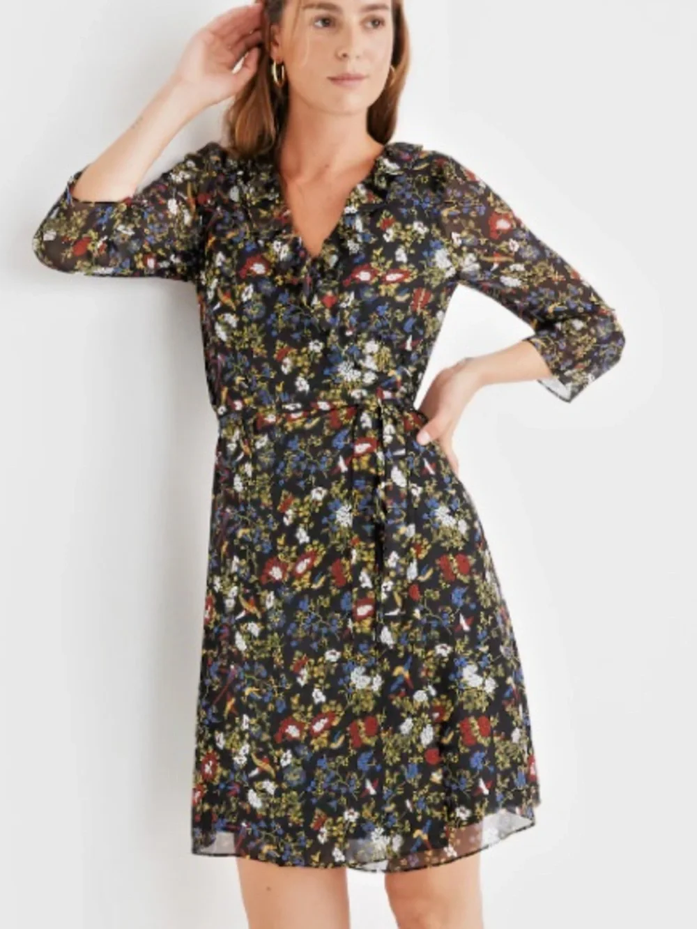 Madewell Hummingbird Floral True Wrap Dress Sheer Sleeve whimsical XS NWT